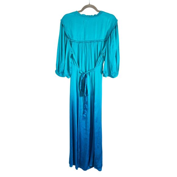RAQUEL ALLEGRA TURQUOISE OMBRE MIDI WRAP DRESS - Picture 7 of 9